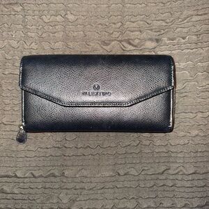 Valentino Black Leather Wallet with Gold Accents
